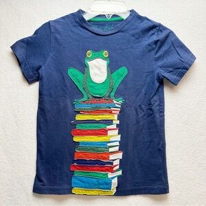Mini Boden Blue T-Shirt with Frog on Books design